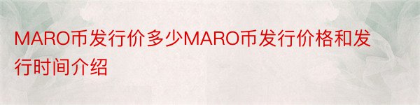 MARO币发行价多少MARO币发行价格和发行时间介绍