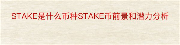 STAKE是什么币种STAKE币前景和潜力分析