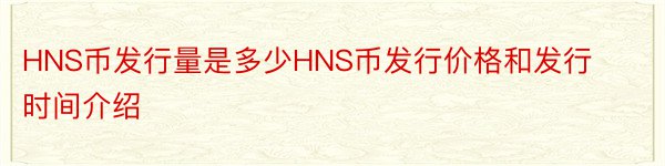 HNS币发行量是多少HNS币发行价格和发行时间介绍