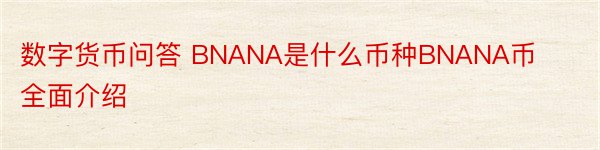 数字货币问答 BNANA是什么币种BNANA币全面介绍