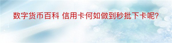 数字货币百科 信用卡何如做到秒批下卡呢？