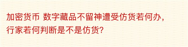 加密货币 数字藏品不留神遭受仿货若何办，行家若何判断是不是仿货？