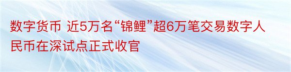 数字货币 近5万名“锦鲤”超6万笔交易数字人民币在深试点正式收官