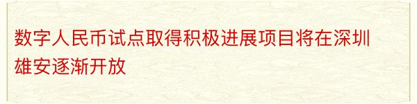 数字人民币试点取得积极进展项目将在深圳雄安逐渐开放