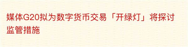 媒体G20拟为数字货币交易「开绿灯」将探讨监管措施