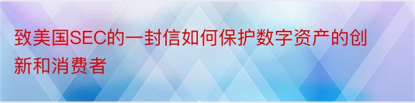 致美国SEC的一封信如何保护数字资产的创新和消费者