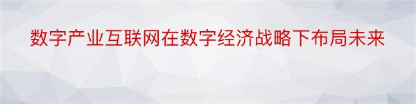 数字产业互联网在数字经济战略下布局未来