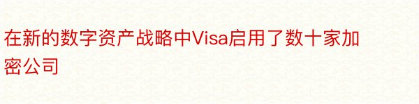 在新的数字资产战略中Visa启用了数十家加密公司