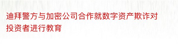 迪拜警方与加密公司合作就数字资产欺诈对投资者进行教育