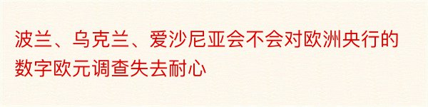 波兰、乌克兰、爱沙尼亚会不会对欧洲央行的数字欧元调查失去耐心