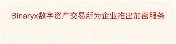 Binaryx数字资产交易所为企业推出加密服务