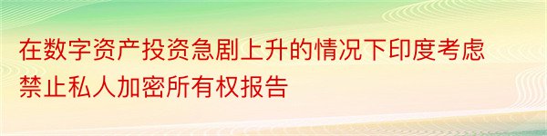 在数字资产投资急剧上升的情况下印度考虑禁止私人加密所有权报告