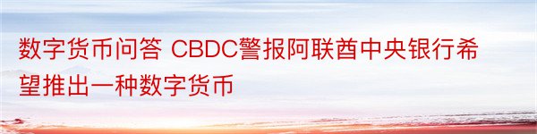 数字货币问答 CBDC警报阿联酋中央银行希望推出一种数字货币